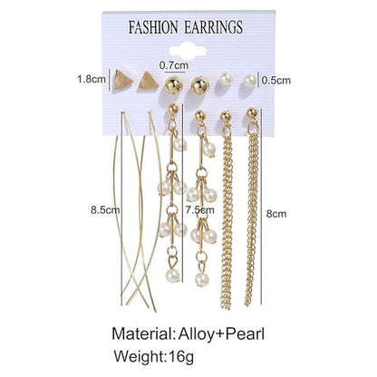 Exclusive Gold Plated Set of 6 Stud and Drop Earrings For Women