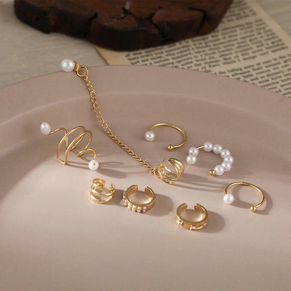 Gold Plated Contemporary Ear cuffs Set of 8 For Women