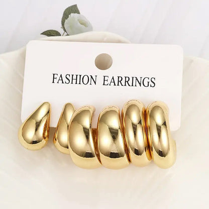 Gold Plated Contemporary Pack of 3 Hoop Earrings Combo For Women