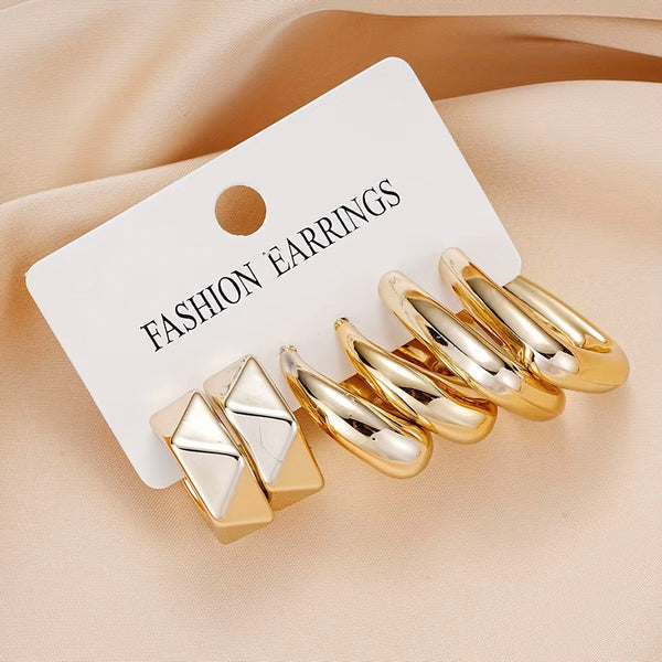 Gold Plated Contemporary Pack of 3 Hoop Earrings Combo For Women