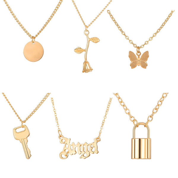Gold Plated Butterfly inspired Set of 6 Layered Necklace For Women