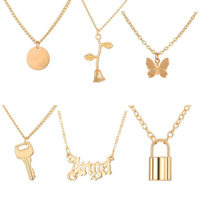 Gold Plated Butterfly inspired Set of 6 Layered Necklace For Women
