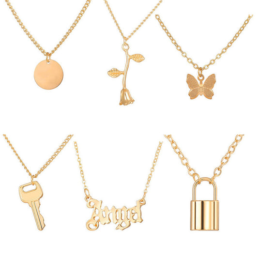 Gold Plated Butterfly inspired Set of 6 Layered Necklace For Women