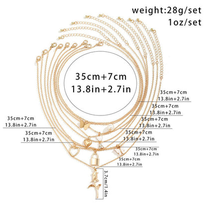 Gold-Plated Gold-Toned Pack of 9 Layered Necklace