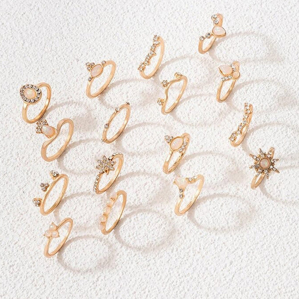 Women Set of 16 Contemporary Gold-Plated Finger Rings
