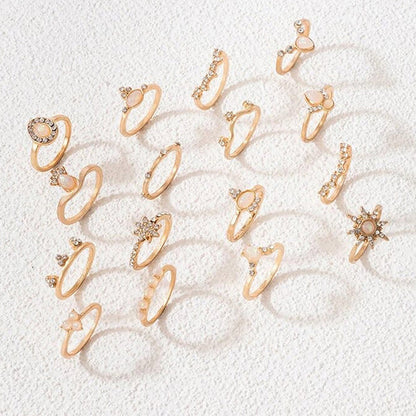 Women Set of 16 Contemporary Gold-Plated Finger Rings