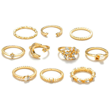 Gold Plated Contemporary Stackable Rings Set of 10 For Women