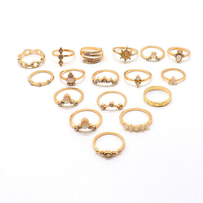 Exclusive Ad Studded Floral Gold Plated Plushy Rings Set of 17 Mixed Sizes For Women