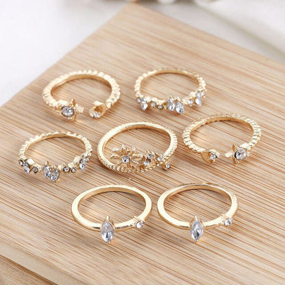 Gold Plated Stackable Moon-Star Rings Set of 7 For Women