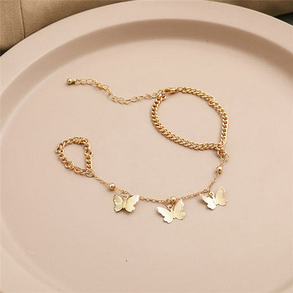 Gold Plated Butterfly inspired Contemporary Bracelet With Ring