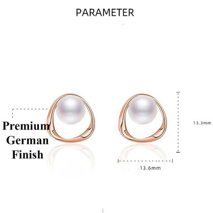 Rose Gold Plated Triangle Shaped Pearl Studded Korean Stud Earrings