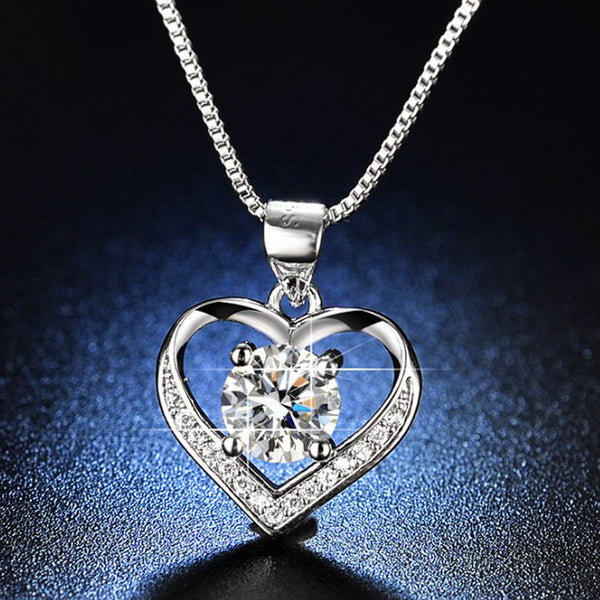 Silver Plated American Diamond Studded Heart Themed Anti Tarnish Pendant