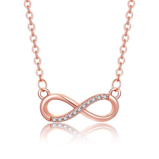 Rose Gold Plated American Diamond Studded Infinity Shape Korean Pendant