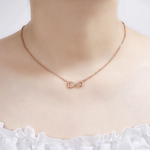 Rose Gold Plated American Diamond Studded Infinity Shape Korean Pendant
