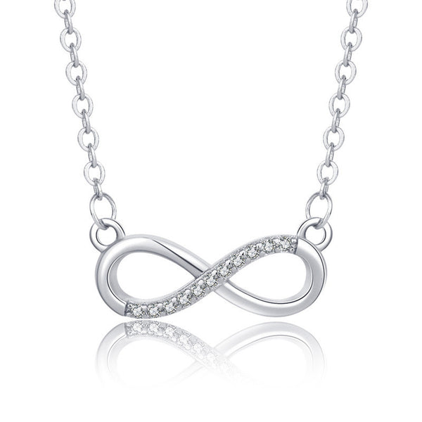 Silver Plated American Diamond Studded Infinity Shape Korean Pendant