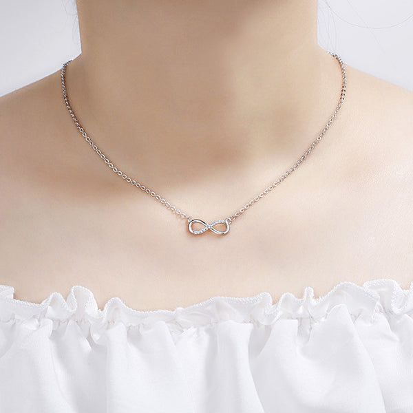 Silver Plated American Diamond Studded Infinity Shape Korean Pendant