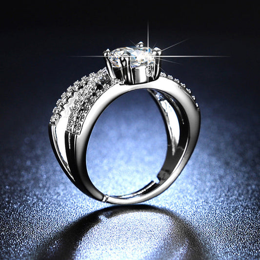 Silver Plated American Diamond Studded Cross Design Anti Tarnish Solitaire Adjustable Finger Ring