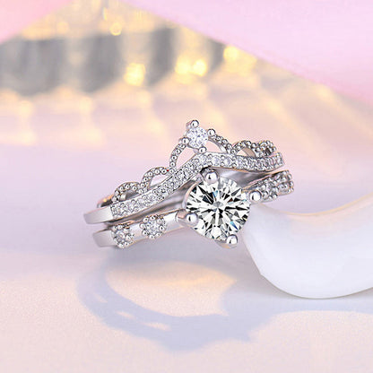 Silver Plated American Diamond Studded Crown Shape Contemporary Korean Finger Ring